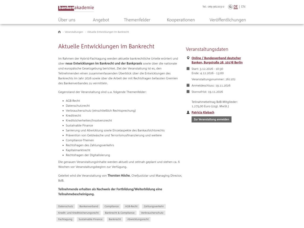 Aktuelle Entwicklungen im Bankrecht website