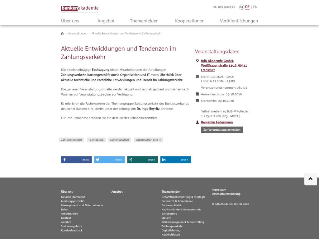 Aktuelle Entwicklungen und Tendenzen im Zahlungsverkehr website