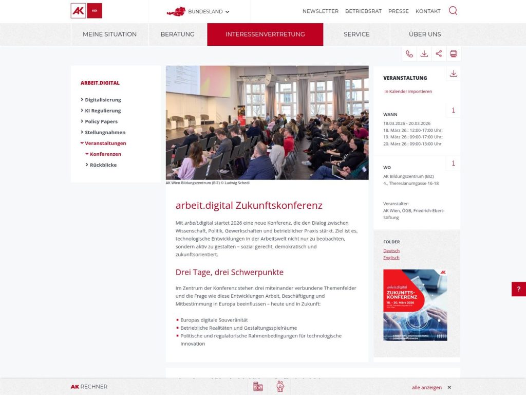 arbeit.digital Zukunftskonferenz website