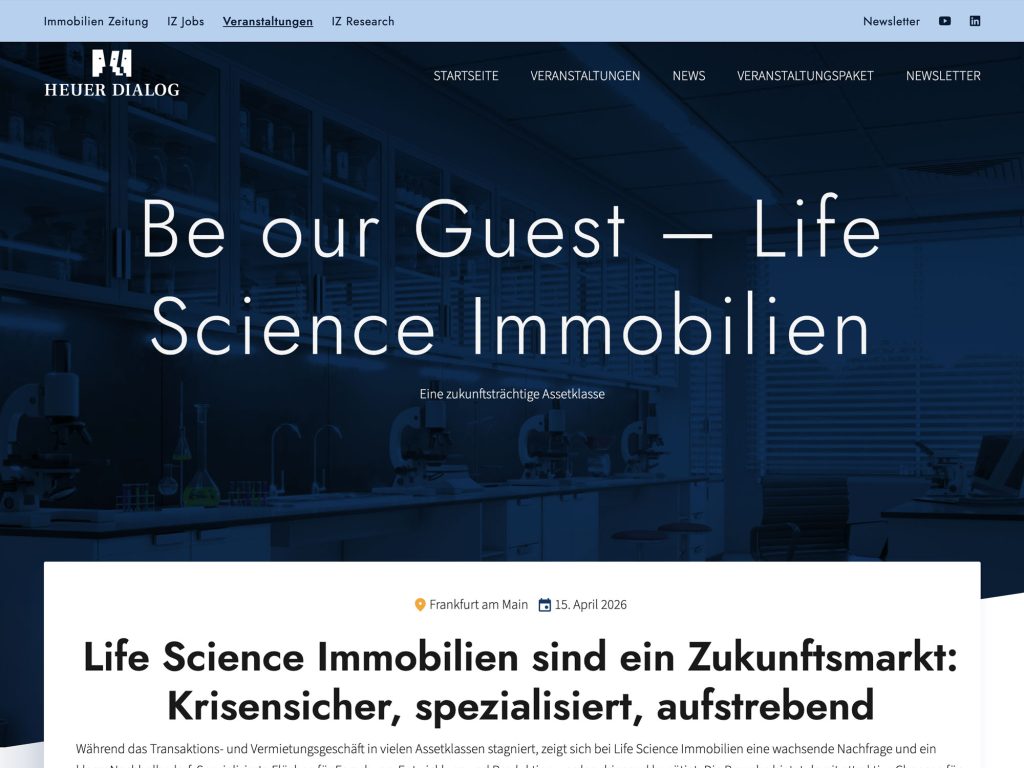 Be our Guest – Life Science Immobilien website