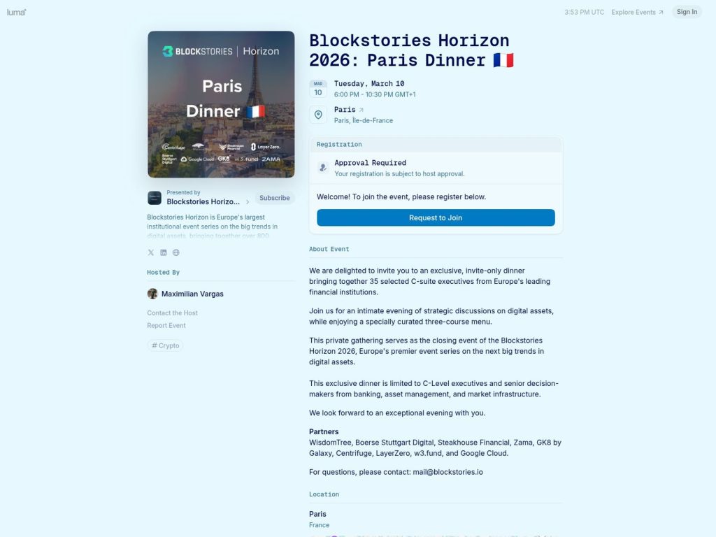 Blockstories Horizon 2026: Paris Dinner 🇫🇷 website