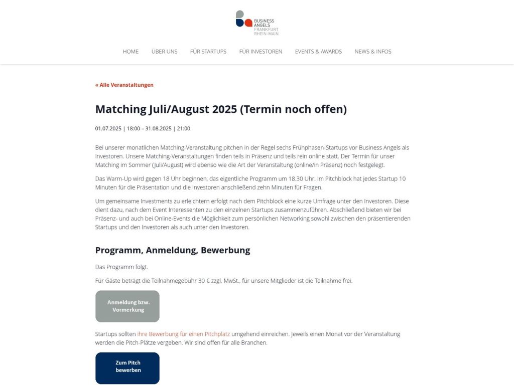 Business Angels FrankfurtRheinMain Matching - Event screenshot