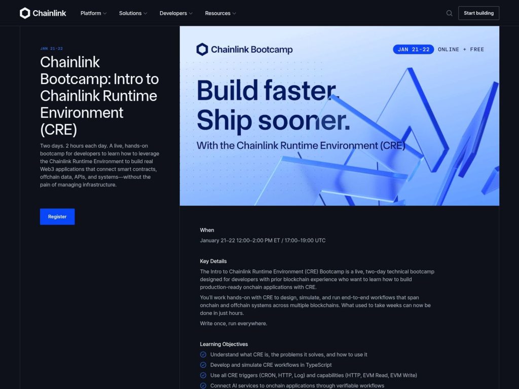 Chainlink Bootcamp: Intro to Chainlink Runtime Environment (CRE) - Event screenshot
