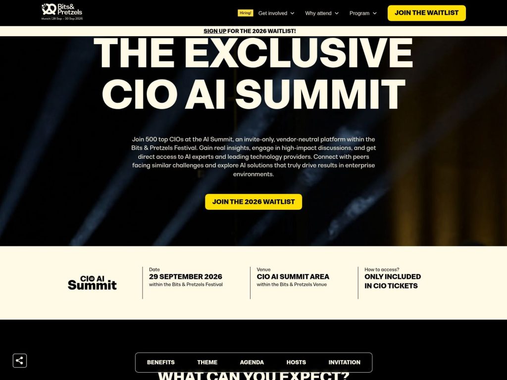 CIO AI Summit at Bits & Pretzels website