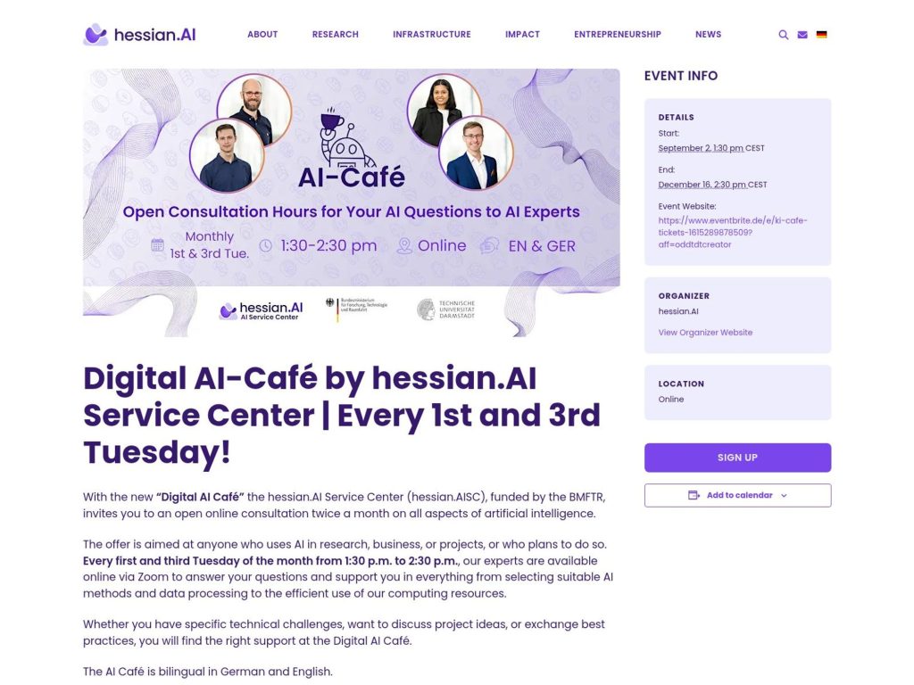 Digital AI-Café by hessian.AI Service Center website