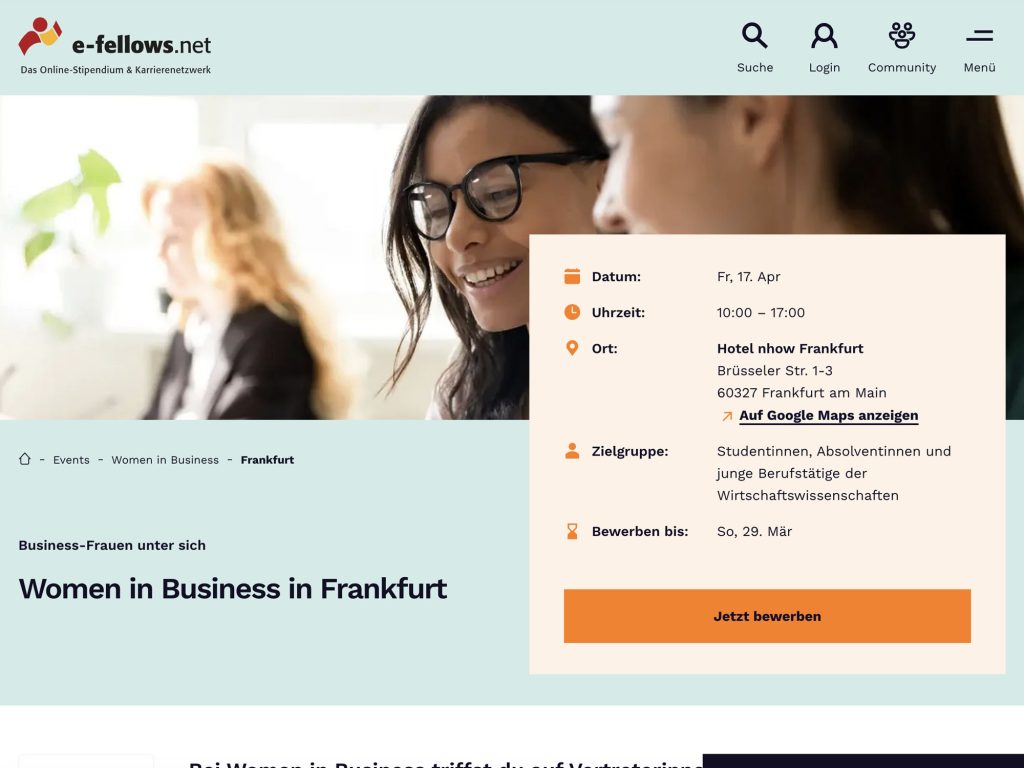 e-fellows Women in Business Frankfurt website