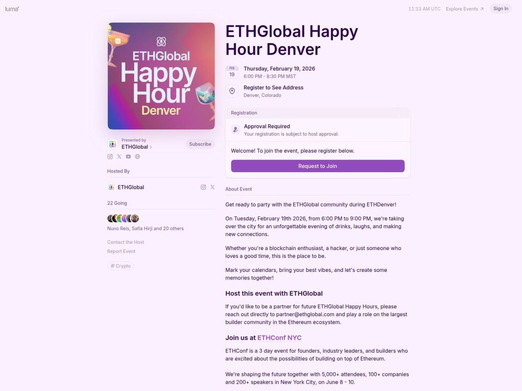 ETHGlobal Happy Hour Denver website