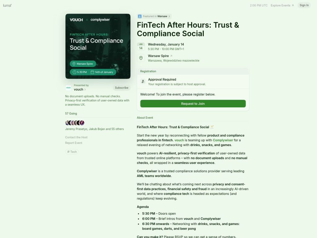 FinTech After Hours: Trust & Compliance Social - Event screenshot