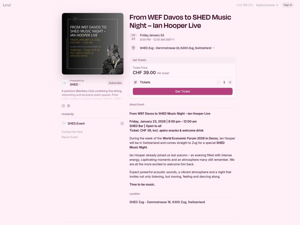 From WEF Davos to SHED Music Night – Ian Hooper Live image