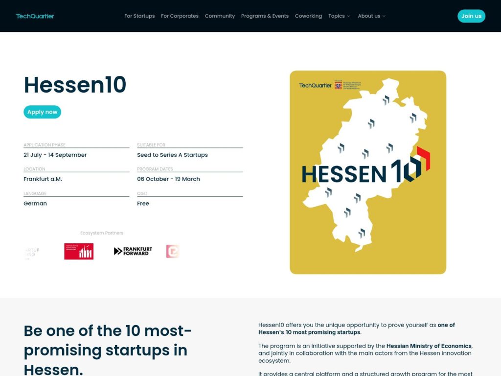 Hessen10 - Be one of the 10 most-promising startups in Hessen. - Event screenshot