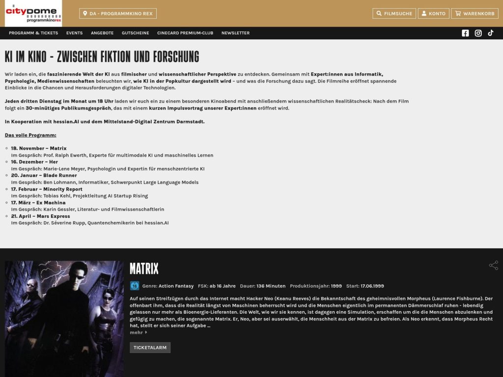 KI im Kino - Zwischen Fiktion und Forschung - Film: Her; Im Gespräch: Im Gespräch: Marie-Lene Meyer, Psychologin und Expertin für menschzentrierte KI - Event screenshot