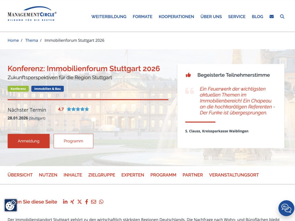 Konferenz: Immobilienforum Stuttgart 2026 - Zukunftsperspektiven für die Region Stuttgart - Event screenshot