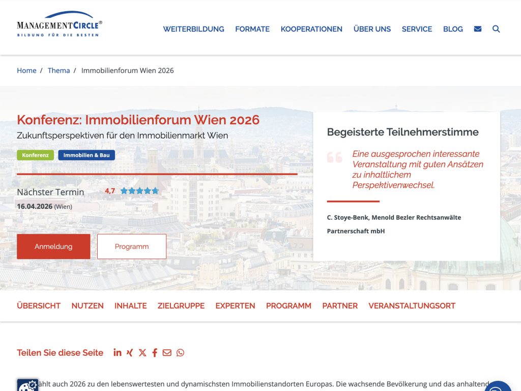 Konferenz: Immobilienforum Wien 2026 website