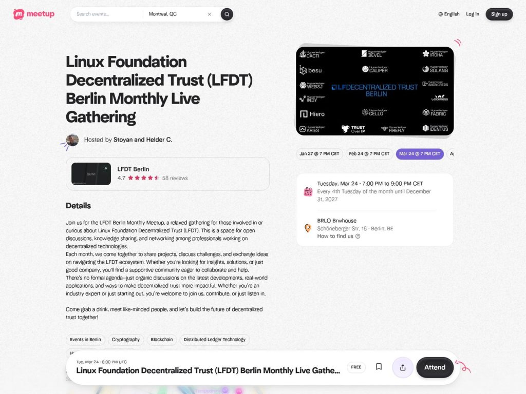 Linux Foundation Decentralized Trust (LFDT) Berlin Monthly Live Gathering website