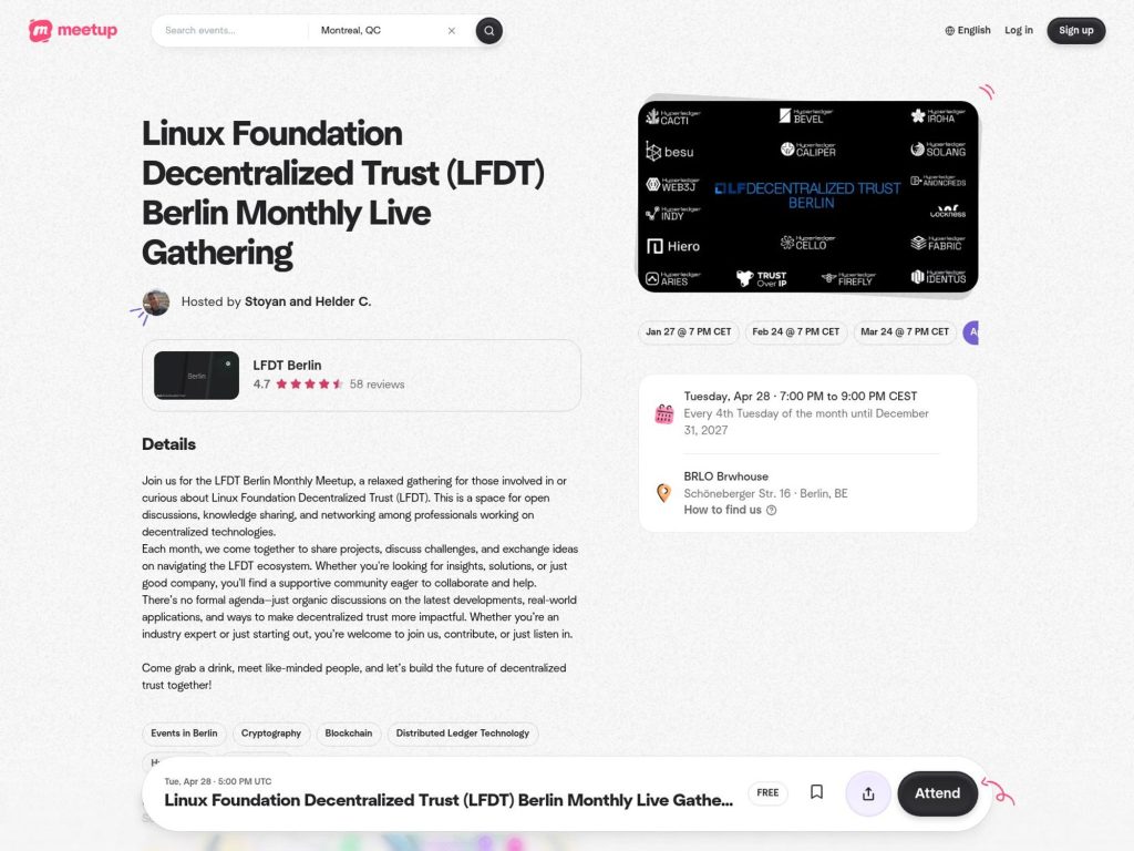 Linux Foundation Decentralized Trust (LFDT) Berlin Monthly Live Gathering website