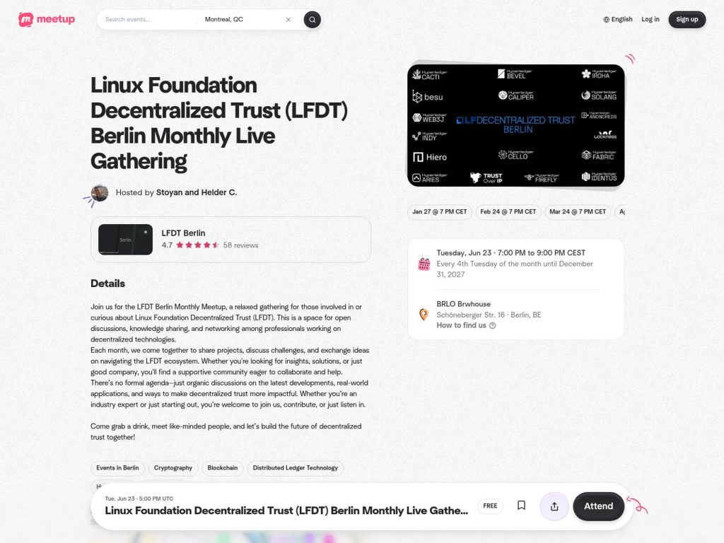 Linux Foundation Decentralized Trust (LFDT) Berlin Monthly Live Gathering website