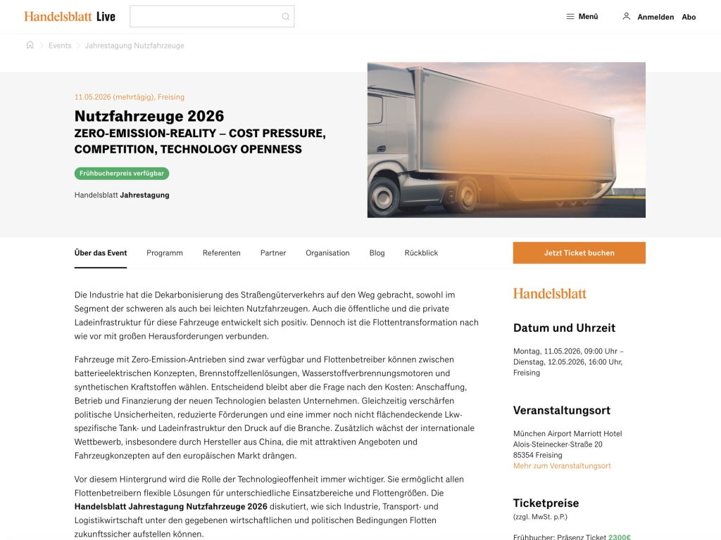 Nutzfahrzeuge 2026 - Handelsblatt Jahrestagung website