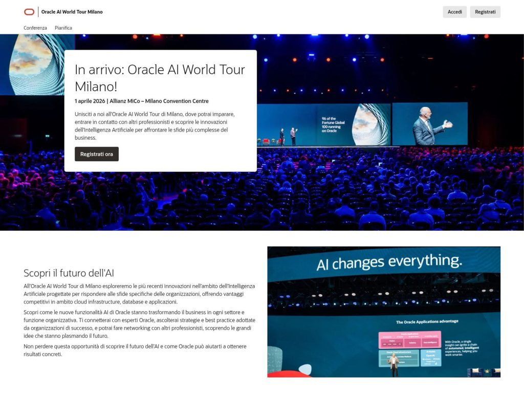 Oracle AI World Tour Milano website