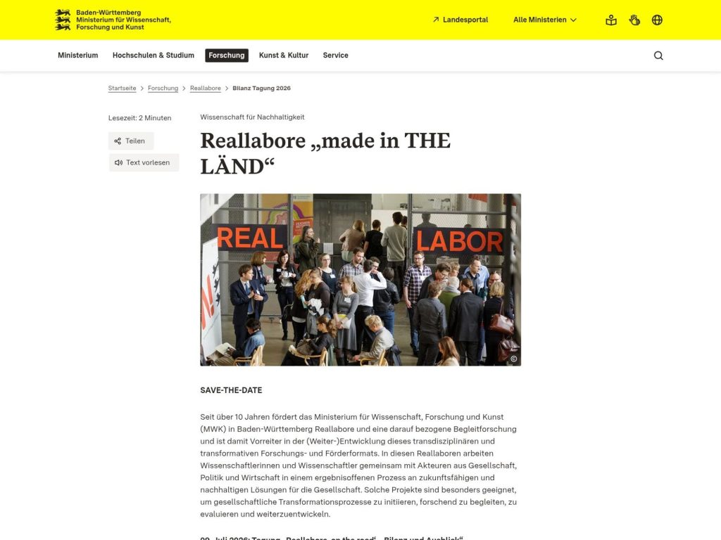 Reallabore „made in THE LÄND“ website