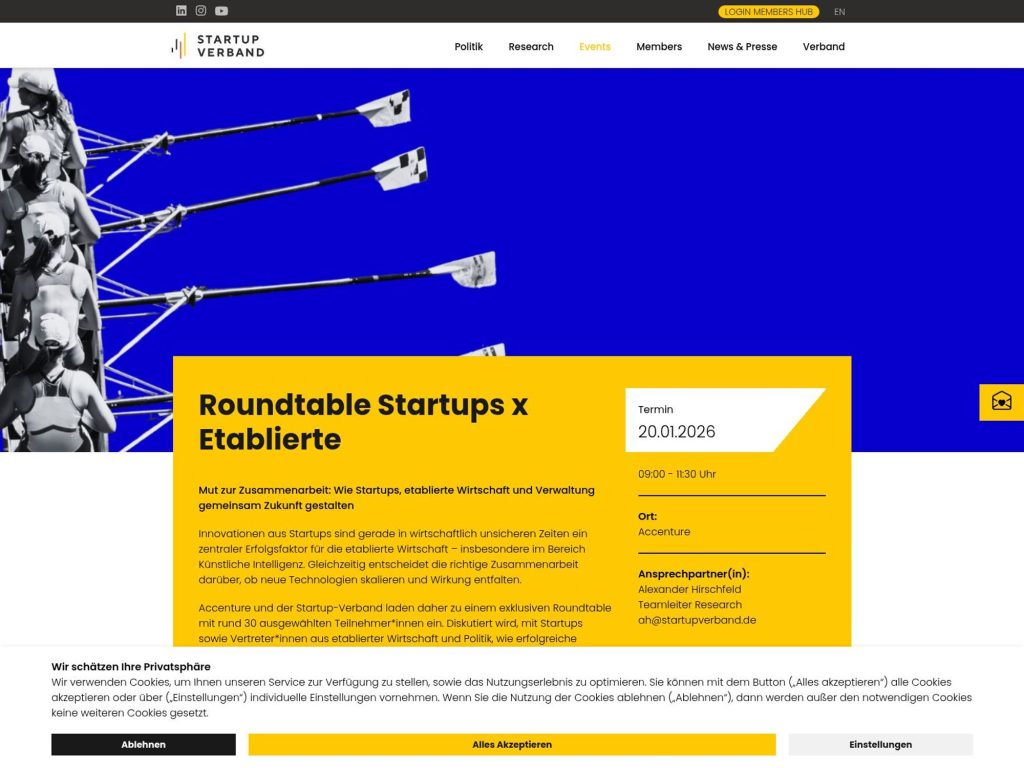 Roundtable Startups x Etablierte - Mut zur Zusammenarbeit: Wie Startups, etablierte Wirtschaft und Verwaltung gemeinsam Zukunft gestalten - Event screenshot