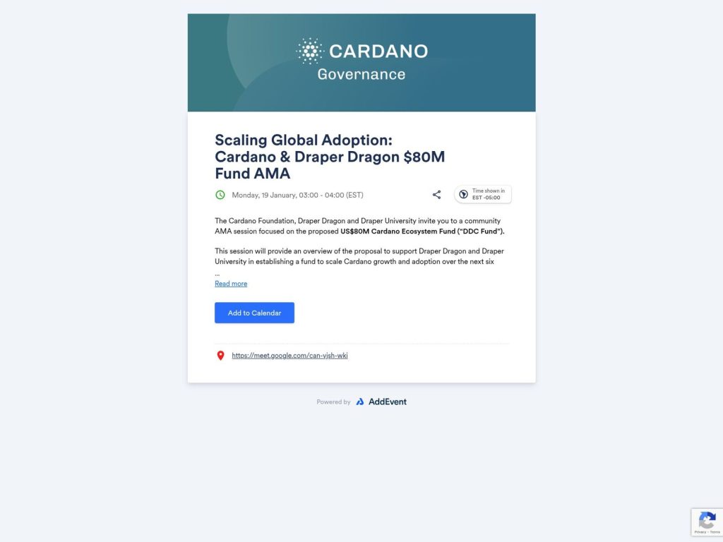 Scaling Global Adoption: Cardano & Draper Dragon $80M Fund AMA - Event screenshot