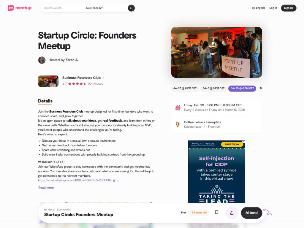 Startup Circle: Founders Meetup website