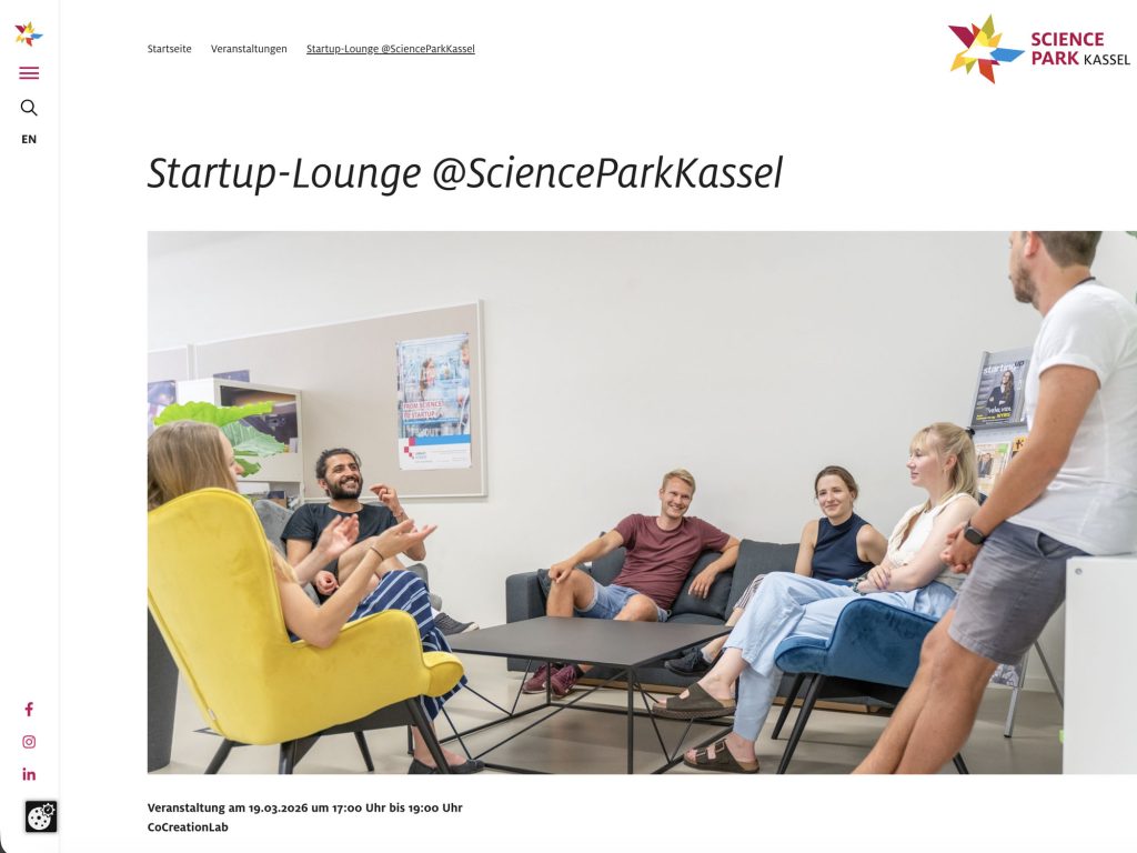 Startup-Lounge @ScienceParkKassel website