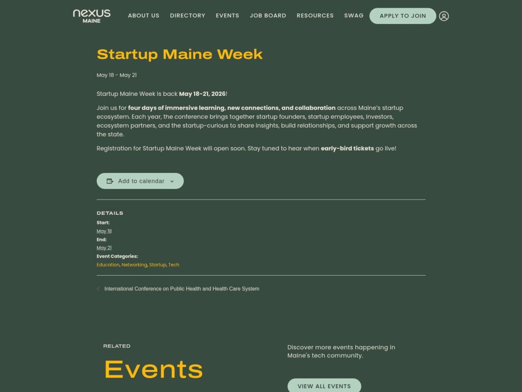 Startup Maine Week website