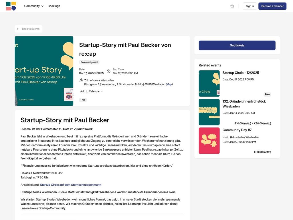 Startup-Story mit Paul Becker von re:cap - Diesmal ist der Heimathafen zu Gast im Zukunftswerk! - Event screenshot