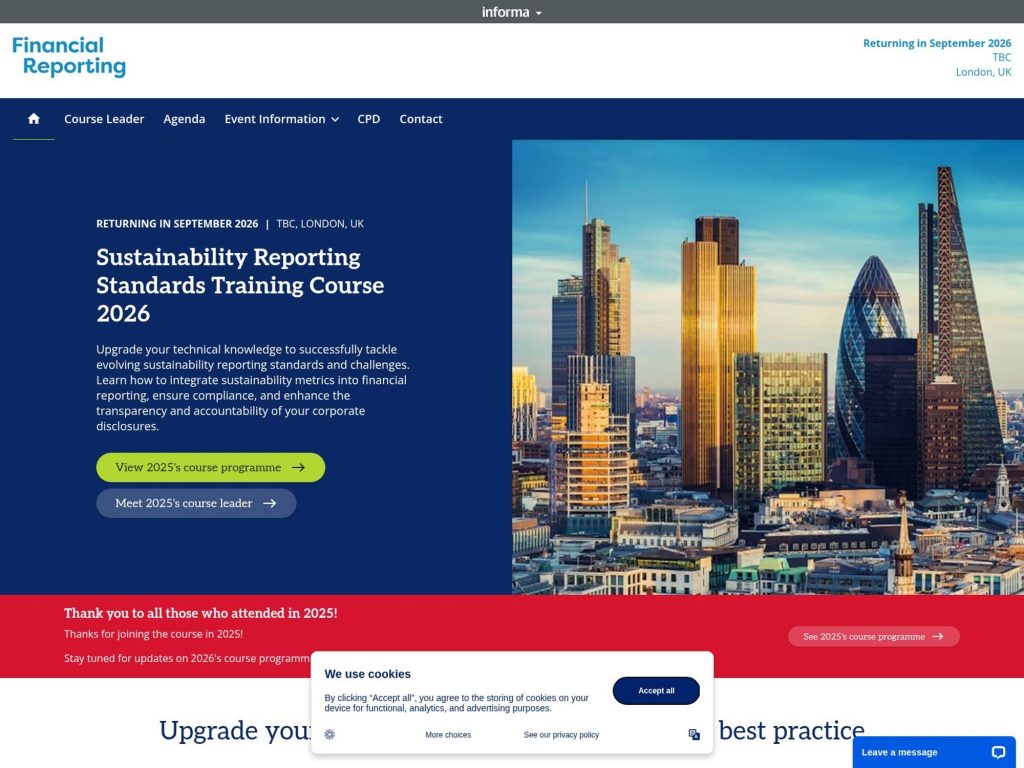 Sustainability Reporting Standards Training Course 2026 website