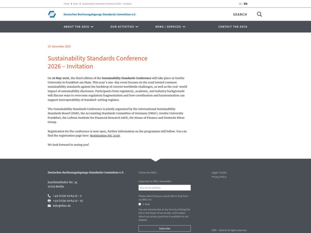 Sustainability Standards Conference 2026 website