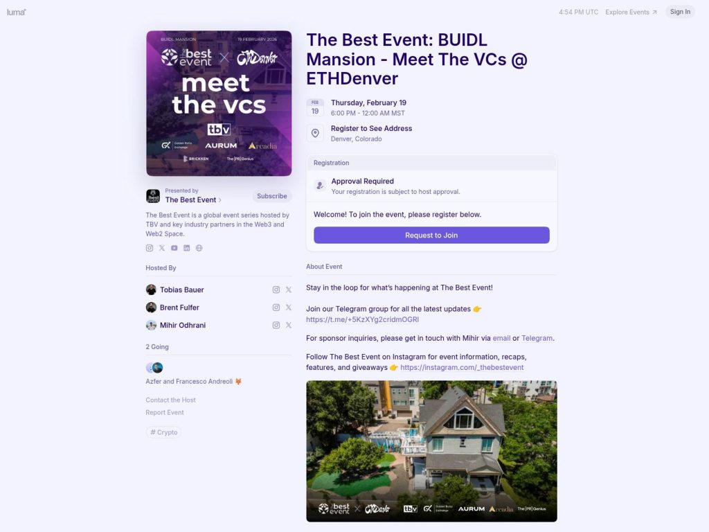 The Best Event: BUIDL Mansion - Meet The VCs @ ETHDenver website