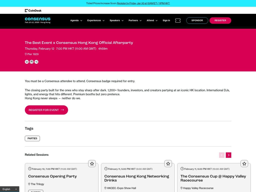 The Best Event x Consensus Hong Kong Official Afterparty website