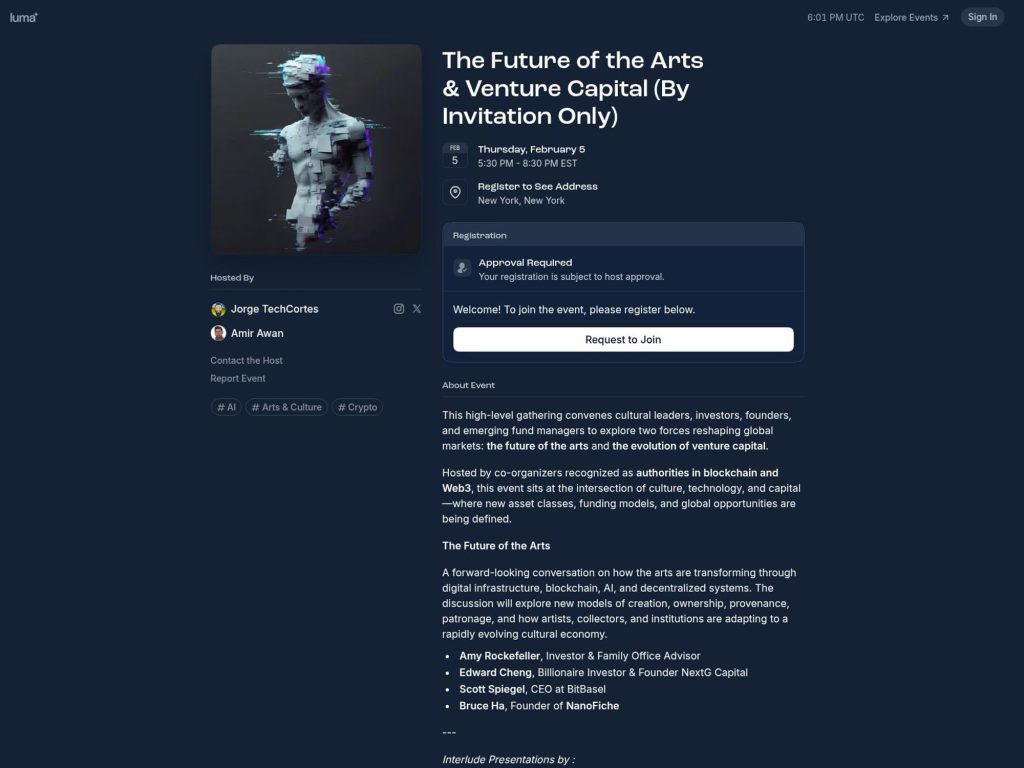 The Future of the Arts & Venture Capital (By Invitation Only) image