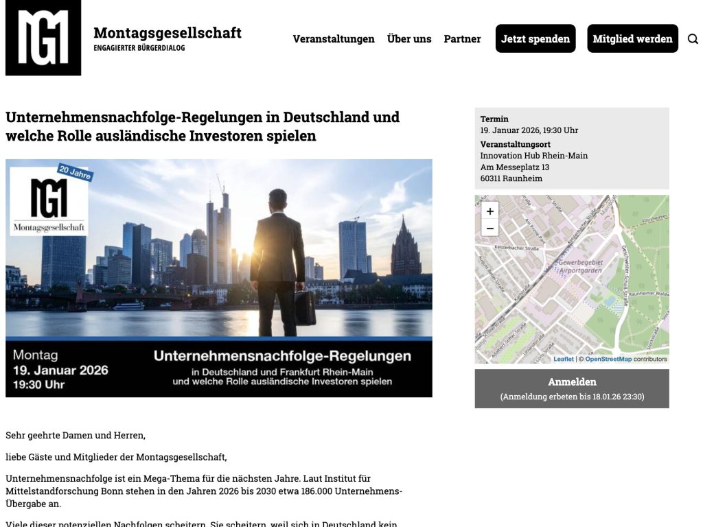 Unternehmensnachfolge-Regelungen in Deutschland und welche Rolle ausländische Investoren spielen - Event screenshot