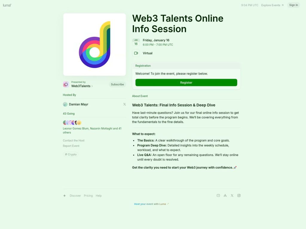 Web3 Talents Online Info Session - Final Info Session & Deep Dive - Event screenshot