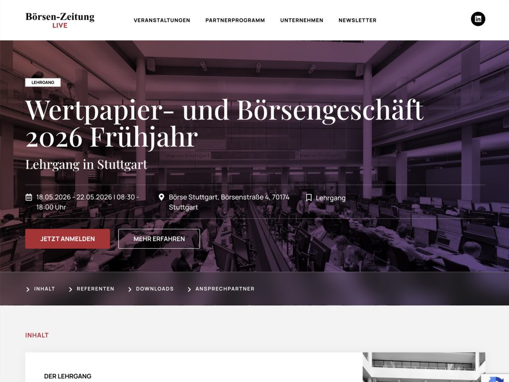 Wertpapier- und Börsengeschäft 2026 Frühjahr website
