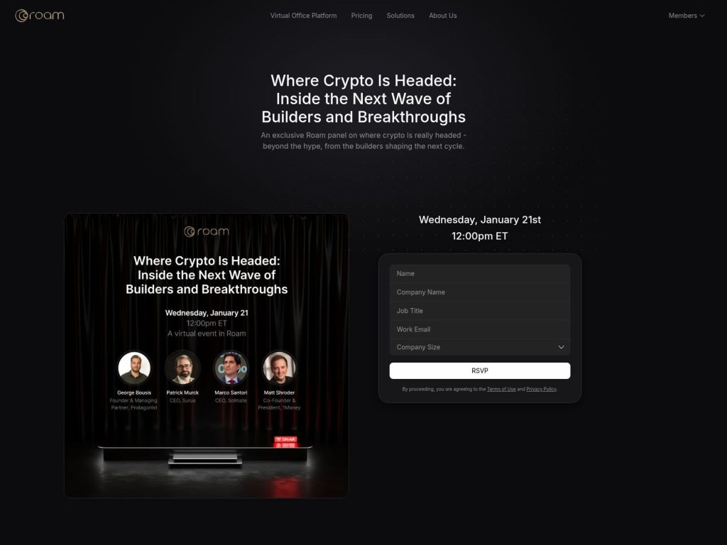 Where Crypto Is Headed: Inside the Next Wave of Builders and Breakthroughs - An exclusive Roam panel on where crypto is really headed - beyond the hype, from the builders shaping the next cycle. - Event screenshot