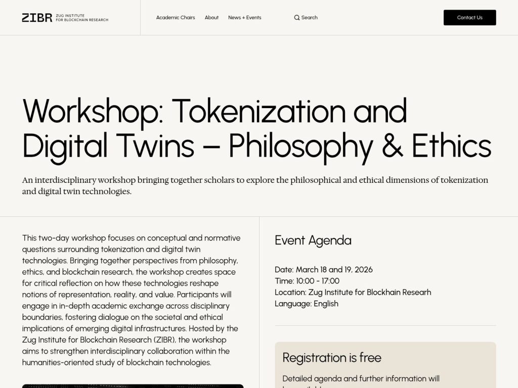 Workshop: Tokenization and Digital Twins – Philosophy & Ethics website