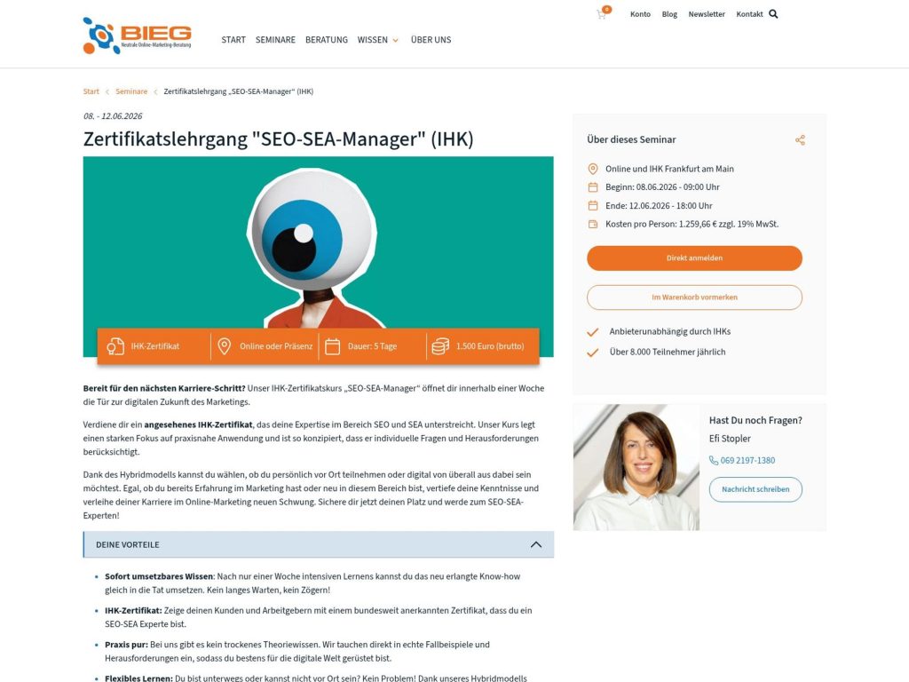 Zertifikatslehrgang "SEO-SEA-Manager" (IHK) website