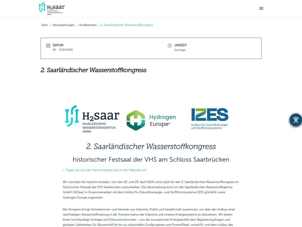 2. Saarländischer Wasserstoffkongress website