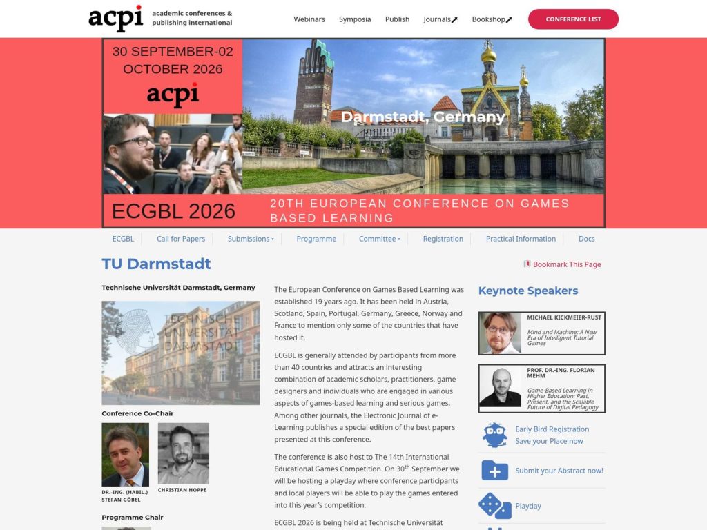 20th European Conference on Games Based Learning website