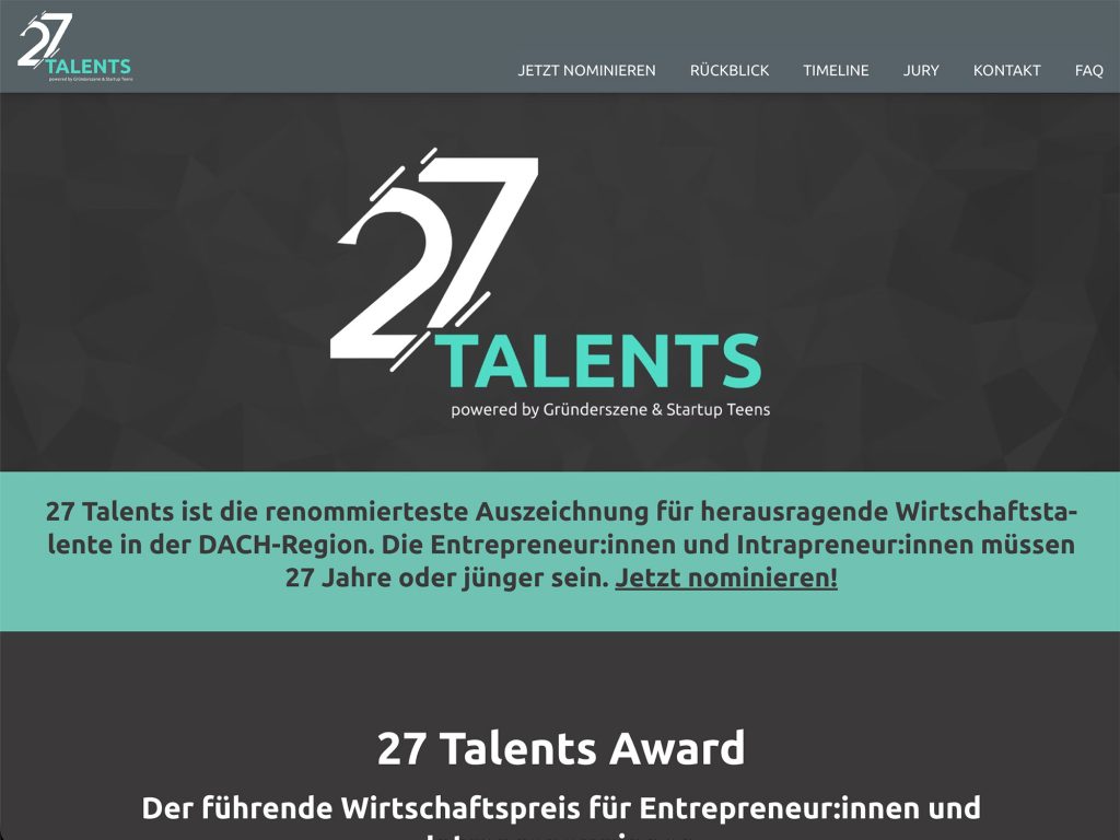 27 Talents Award 2026 website