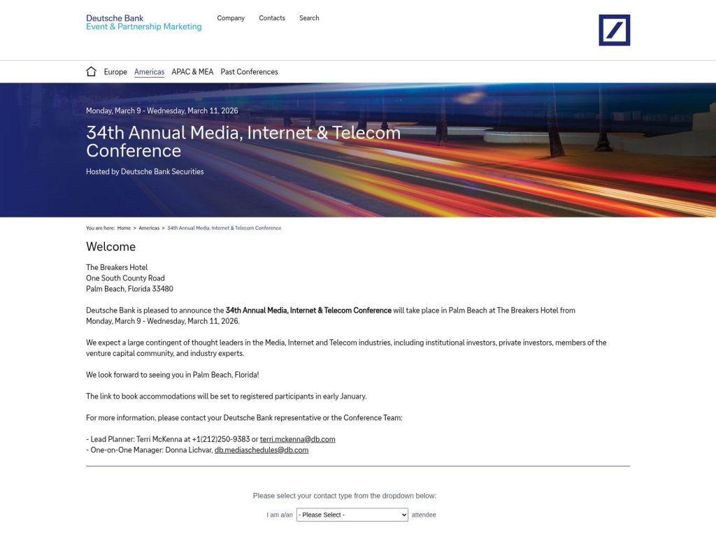 Deutsche Bank 34th Annual Media, Internet & Telecom Conference website