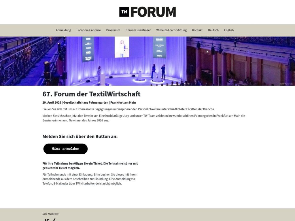 67. Forum der TextilWirtschaft website