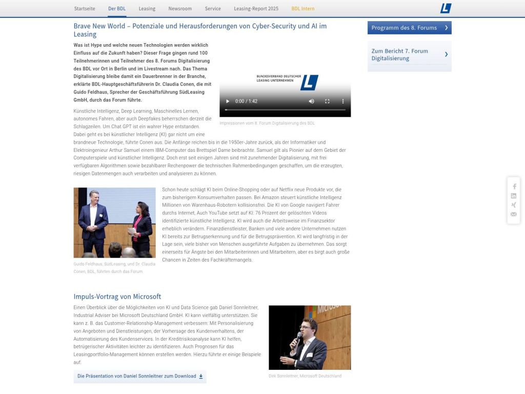 9. Forum Digitalisierung des Bundesverbandes Deutscher Leasing-Unternehmen f website