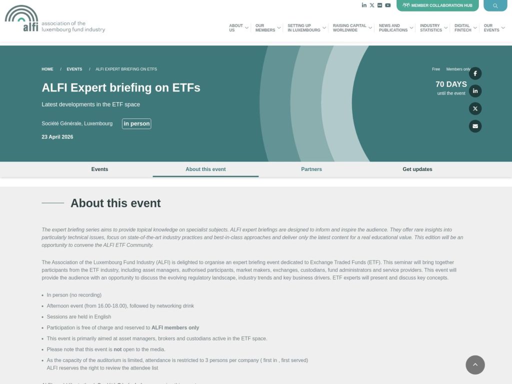 ALFI Expert briefing on ETFs website