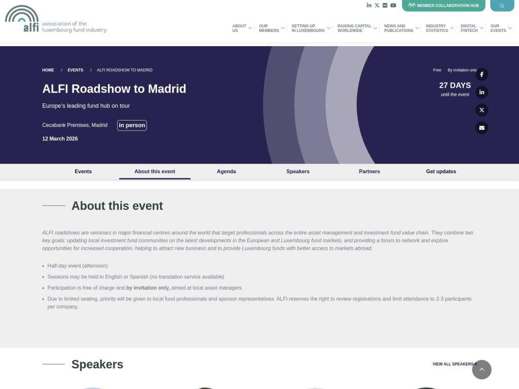 ALFI Roadshow to Madrid website