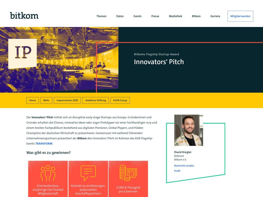 Bitkom Innovators' Pitch 2026 Jury-Auswahl website