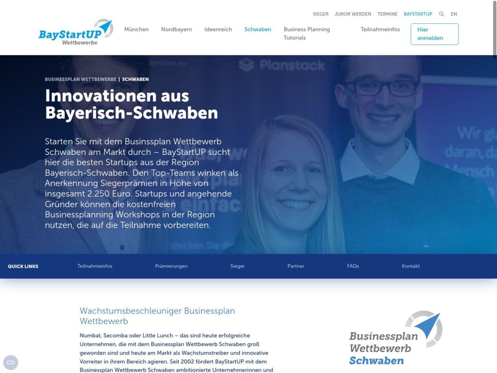 Businessplan Wettbewerb Schwaben 2026 website
